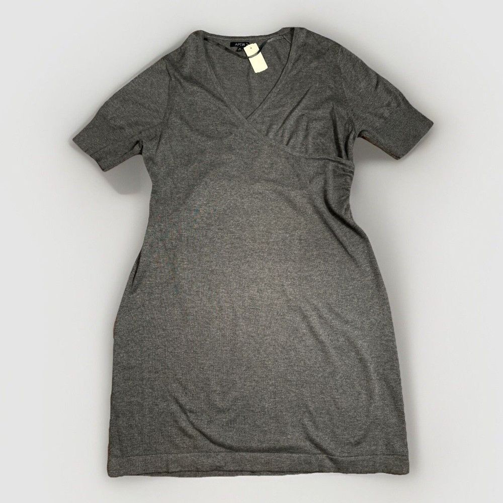 Women's Apt.9 Gray Thin Sweater Dress Faux Wrap Top Cotton Blend‎ Size XL NWT